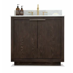 Www.urbanfurnishing.net All Bathroom Vanities Brady 36" Mid-century Vanity Set With White Italian Carrara Marble Top - Brown Oak