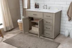 Www.urbanfurnishing.net Grace 42" Mid-century Vanity Set With Carrara White Quartz Top - Antique Gray Oak (SOLD OUT) All Bathroom Vanities 28 Www.urbanfurnishing.net Grace 42