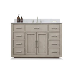 Www.urbanfurnishing.net All Bathroom Vanities Grace 48" Mid-century Vanity Set With Carrara White Quartz Top - Antique Gray Oak (SOLD OUT)