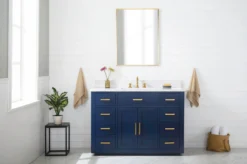 Www.urbanfurnishing.net All Bathroom Vanities Grace 48" Vanity Set With Carrara White Quartz Top - Navy Blue