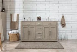 Www.urbanfurnishing.net All Bathroom Vanities Grace 60" Mid-century Vanity Set With Carrara White Quartz Top - Antique Gray Oak (SOLD OUT)