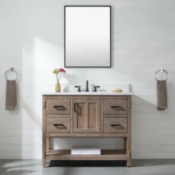 Www.urbanfurnishing.net Harvey 42" Rustic Modern Farmhouse Vanity With Carrara White Top - Brown Spruce (SOLD OUT) All Bathroom Vanities