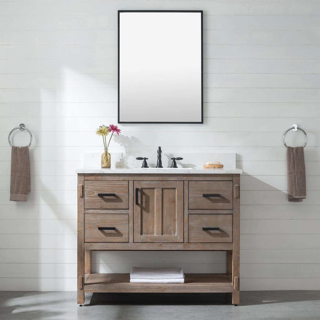 Www.urbanfurnishing.net Harvey 42" Rustic Modern Farmhouse Vanity With Carrara White Top - Brown Spruce (SOLD OUT) All Bathroom Vanities 2 Www.urbanfurnishing.net Harvey 42" Rustic Modern Farmhouse Vanity With Carrara White Top - Brown Spruce (SOLD OUT) All Bathroom Vanities