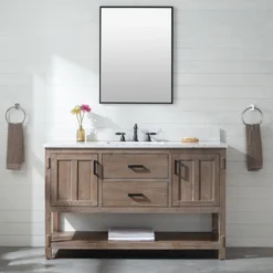 Www.urbanfurnishing.net Harvey 54" Rustic Modern Farmhouse Vanity With Carrara White Top - Brown Spruce (SOLD OUT)