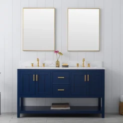 Www.urbanfurnishing.net Henry 60" Modern Style Vanity With Carrara White Quartz Top - Blue