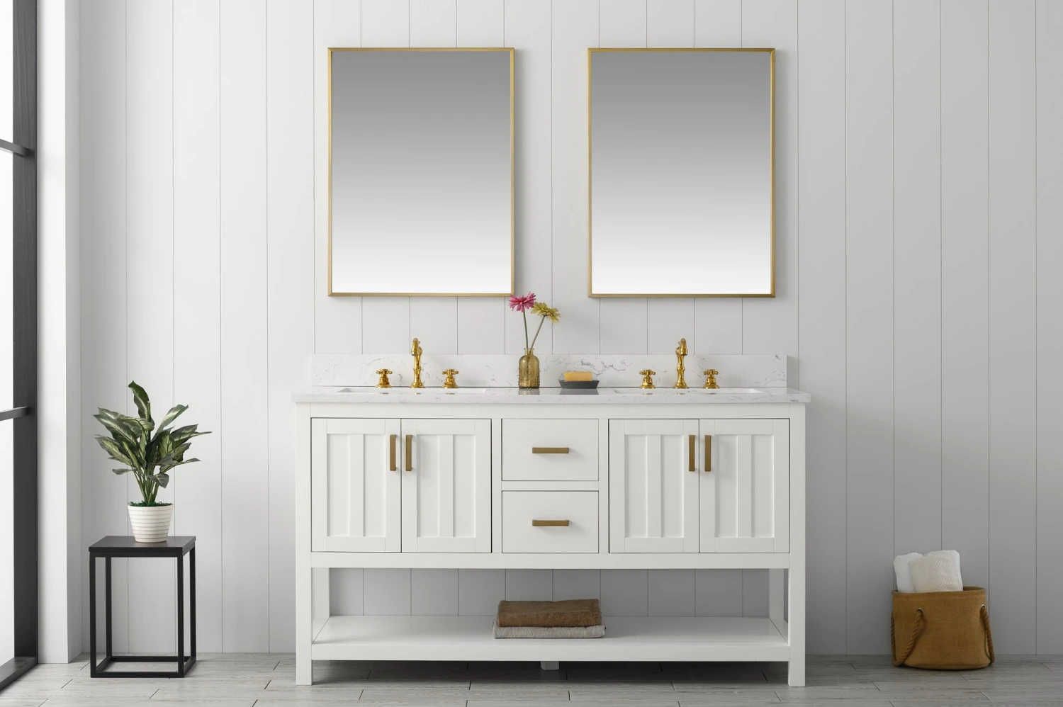 Www.urbanfurnishing.net All Bathroom Vanities Henry 60" Modern Style Vanity With Carrara White Top - White 4 Www.urbanfurnishing.net All Bathroom Vanities Henry 60" Modern Style Vanity With Carrara White Top - White