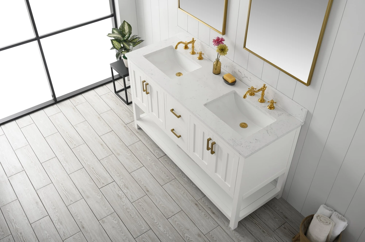 Www.urbanfurnishing.net All Bathroom Vanities Henry 60" Modern Style Vanity With Carrara White Top - White 7 Www.urbanfurnishing.net All Bathroom Vanities Henry 60" Modern Style Vanity With Carrara White Top - White