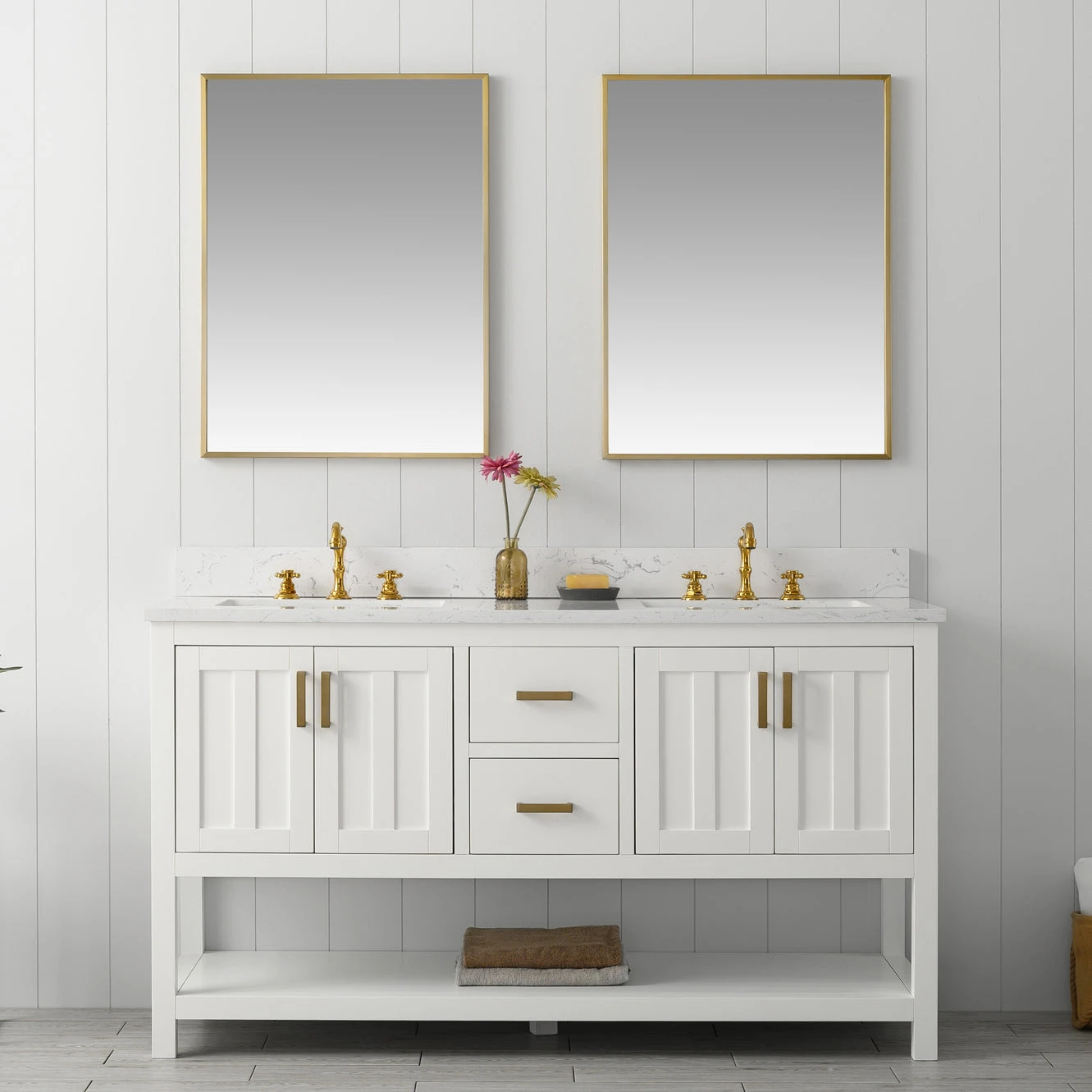 Www.urbanfurnishing.net All Bathroom Vanities Henry 60" Modern Style Vanity With Carrara White Top - White 3 Www.urbanfurnishing.net All Bathroom Vanities Henry 60" Modern Style Vanity With Carrara White Top - White