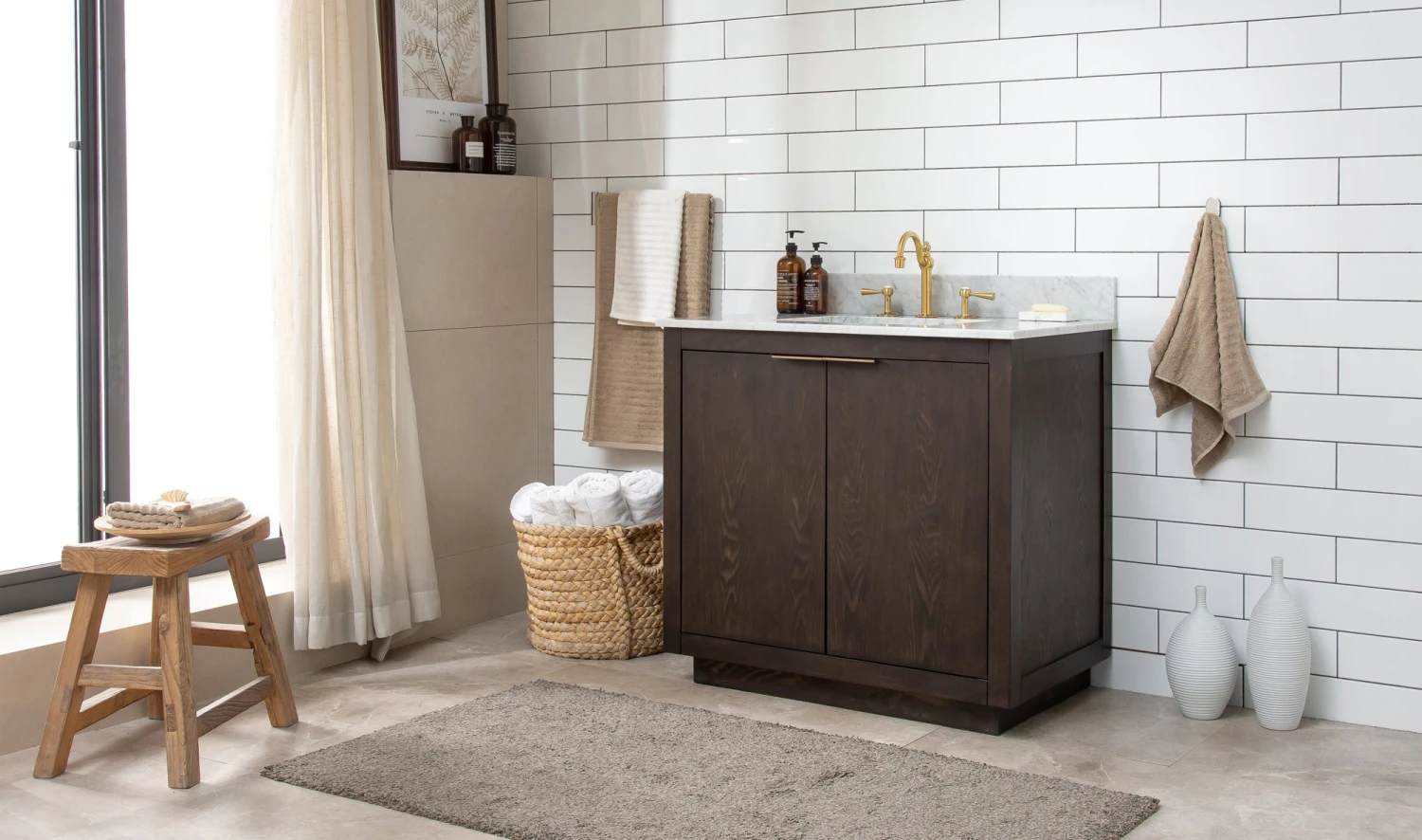 Www.urbanfurnishing.net All Bathroom Vanities Brady 36" Mid-century Vanity Set With White Italian Carrara Marble Top - Brown Oak 6 Www.urbanfurnishing.net All Bathroom Vanities Brady 36" Mid-century Vanity Set With White Italian Carrara Marble Top - Brown Oak
