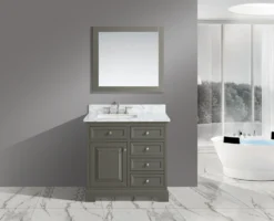 Www.urbanfurnishing.net Rochelle 36" Vanity Set With White Italian Carrara Marble Top - Distressed Gray All Bathroom Vanities