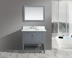 Www.urbanfurnishing.net Silvia 36" Vanity Set With White Italian Carrara Marble Top - Charcoal