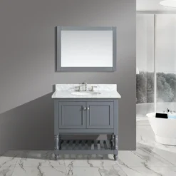 Www.urbanfurnishing.net Silvia 36" Vanity Set With White Italian Carrara Marble Top - Charcoal
