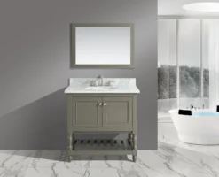 Www.urbanfurnishing.net Silvia 36" Vanity Set With White Italian Carrara Marble Top - Distressed Gray All Bathroom Vanities