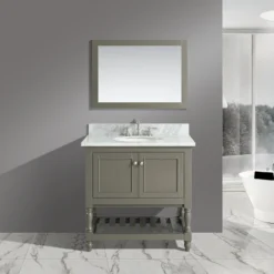 Www.urbanfurnishing.net Silvia 36" Vanity Set With White Italian Carrara Marble Top - Distressed Gray All Bathroom Vanities