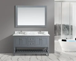 Www.urbanfurnishing.net Silvia 60" Vanity Set With White Italian Carrara Marble Top - Charcoal All Bathroom Vanities