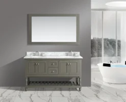 Www.urbanfurnishing.net Silvia 60" Vanity Set With White Italian Carrara Marble Top - Distressed Gray